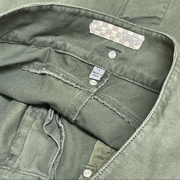 VANS Army Green Drawstring Cinch Embroidered Skull Motif Straight Short Skirt - Picture 12 of 16